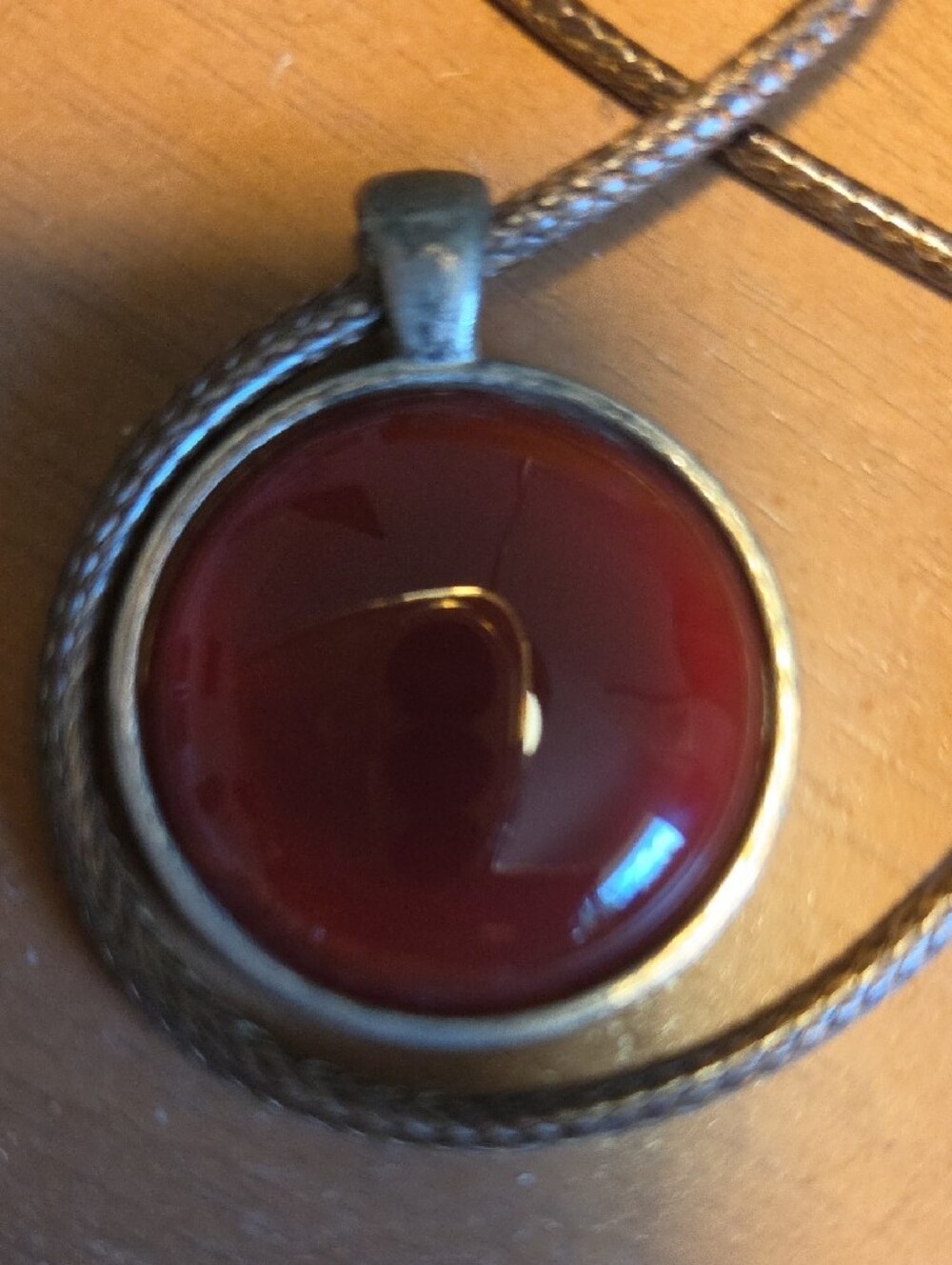 Red Carnelian Stone Pendant Necklace - Brown Leather Cord